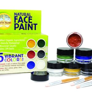 Natural Earth Paint's | Natural Face Paint Kit | 6 Colors | 3 Bamboo Makeup Applicators | Certified Organic Ingredients | Professional Quality | Washes Off Easily