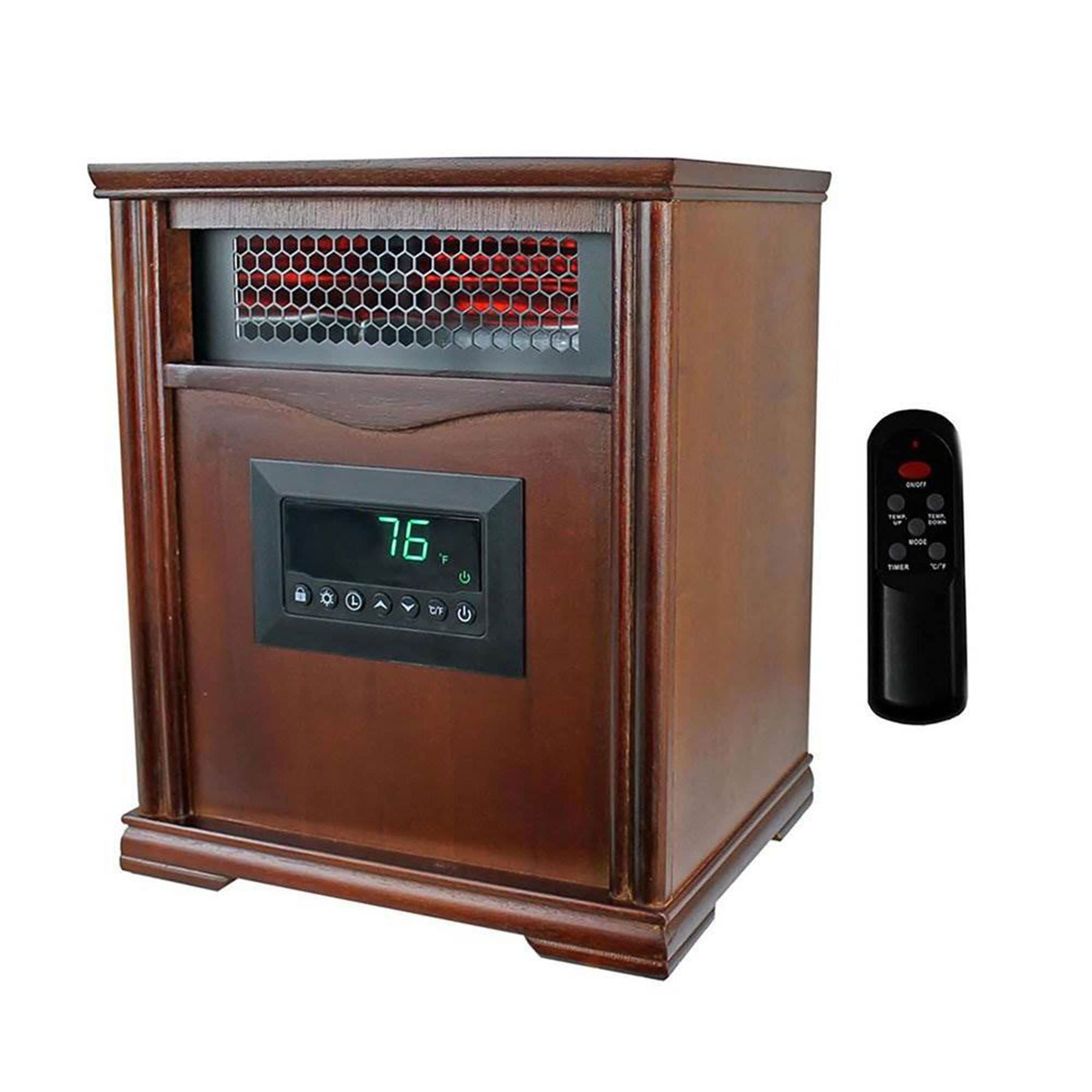 LifeSmart LifePro 1500W Portable Electric Infrared Quartz Space Heater for Indoor Use with 4 Heating Elements and Remote Control, Brown Oak Wood