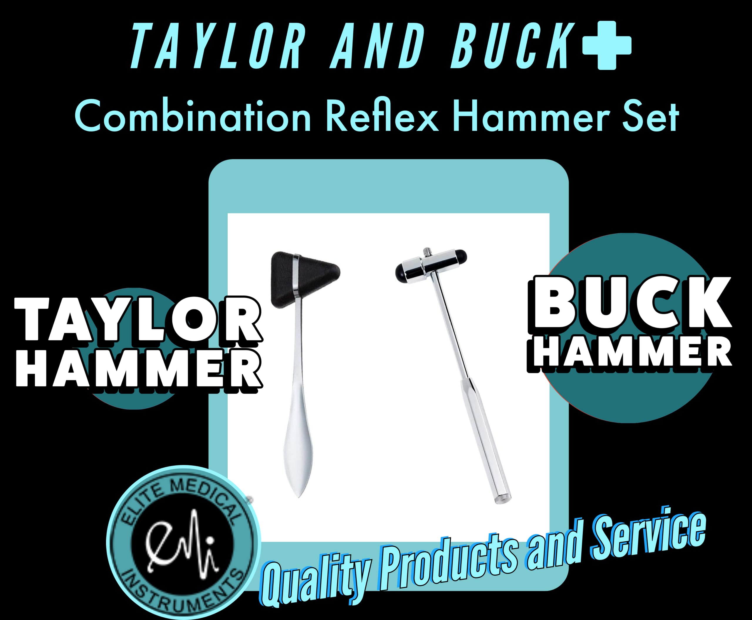 EMI Professional 2-Piece Set: Black Buck and Taylor Reflex Hammers for Comprehensive Neurological Examinations - Perfect for Doctors, Nurses, and Medical Professionals to assess reflex testing