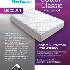 Mediflow Cotton Classic 54 by 75-Inch Mattress Pad, Full, White