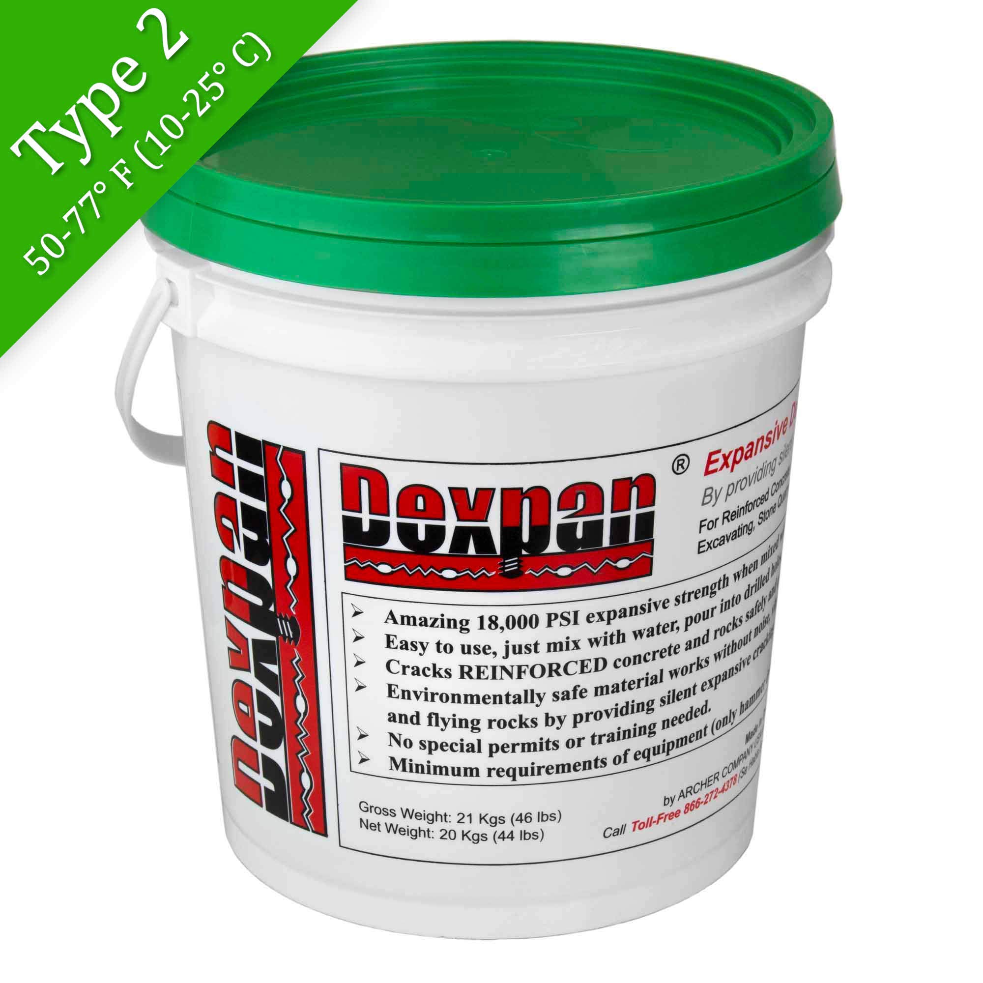 Dexpan Expansive Demolition Grout 44 Lb. Bucket for Rock Breaking, Concrete Cutting, Excavating. Alternative to Demolition Jack Hammer Breaker, Jackhammer, Concrete Saw, Rock Drill (DEXPAN44BKT2) (50F