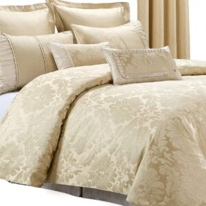 sheetsnthings Jacquard Queen Size Comforter Set- 12PC Bed in a Bag Includes Sara (Beige) Duvet Cover Set, Down Alternative Comforter, Bed Sheets