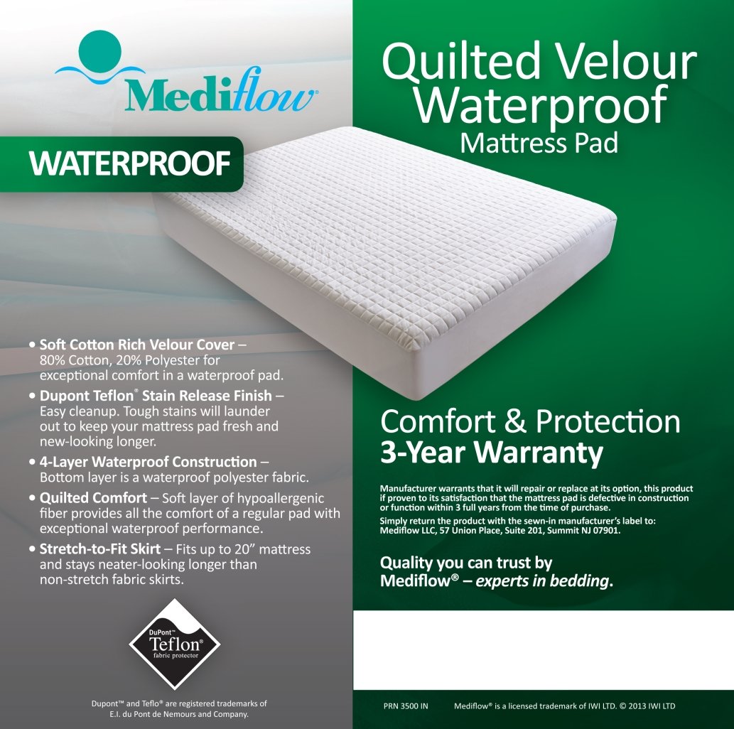 Mediflow Cotton Velour Waterproof 54 by 75-Inch Mattress Pad, Full