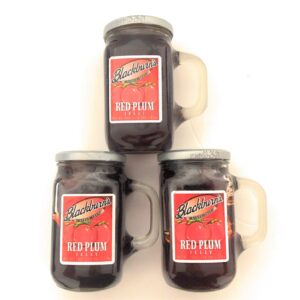 Blackburn's Preserves & Jellys 18oz Reusable Handled Glass Mug Jar (Pack of 3) (Red Plum Jelly)