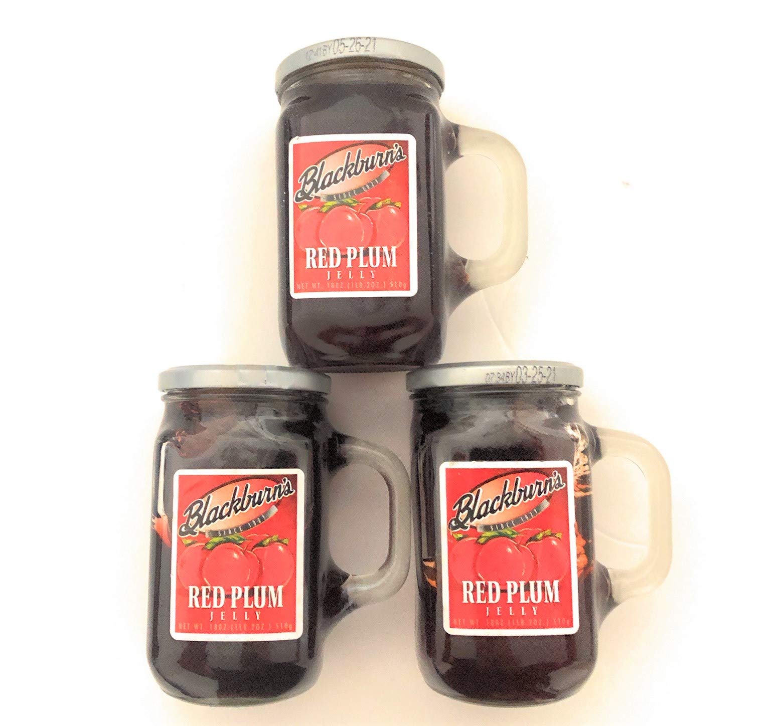 Blackburn's Preserves & Jellys 18oz Reusable Handled Glass Mug Jar (Pack of 3) (Red Plum Jelly)