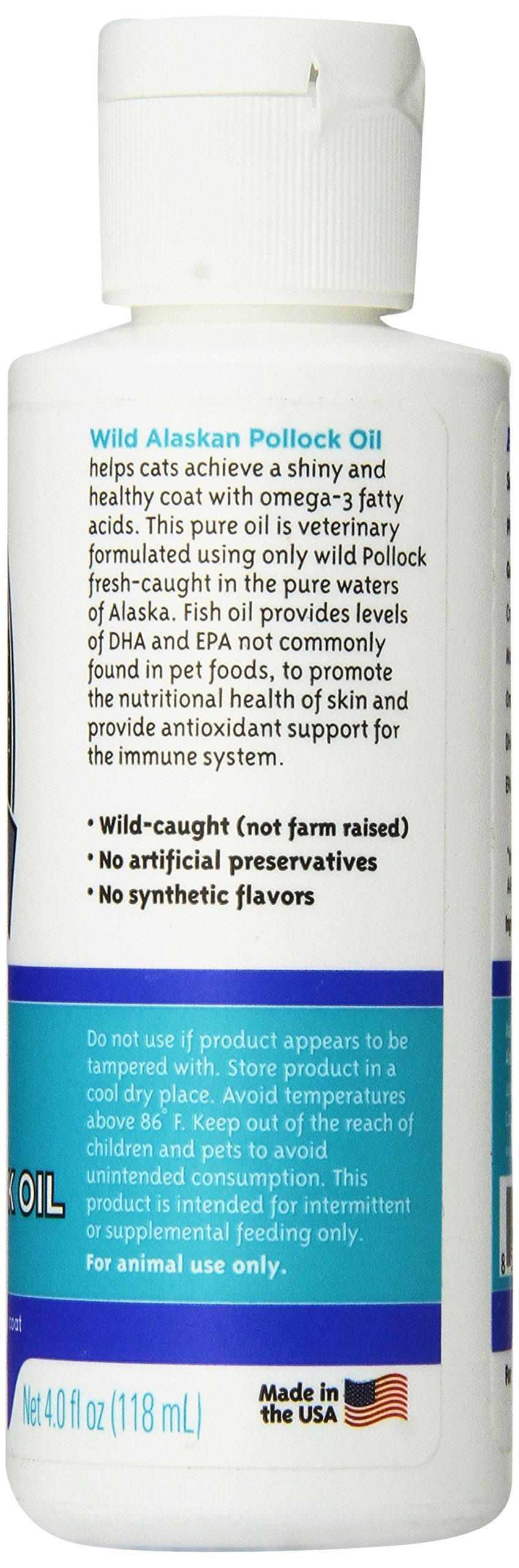 Alaska Naturals – Wild Alaska Pollock Oil for Cats – EPA and DHA Omega-3 - Supplement for Healthy Skin, Shiny Coat – Wild-Caught – Made in The USA – 4 oz Bottle