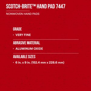 3M Scotch-Brite General Purpose 7447B Hand Pad, Very Fine Grade, 6 in x 9 in, Pack of 60, Aluminum Oxide, Surface Preparation, Scuffing, Blending, Cleaning, Maroon