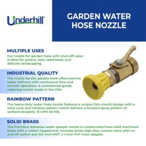 Underhill Precision Rainbow with High Flow Control Valve Garden Water Hose Nozzle, 15 GPM 80 PSI, 3/4-Inch Thread Inlet by 1-Inch, HN1500CV