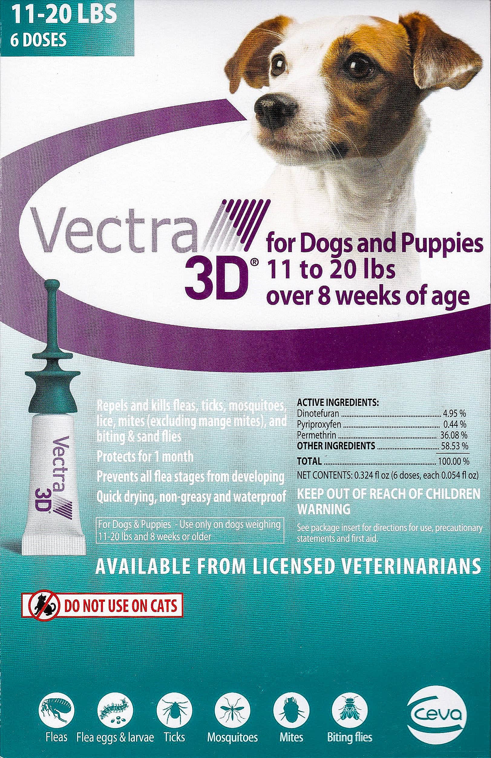 VECTRA 3D for Dogs Flea, Tick & Mosquito Treatment & Prevention for Small Dogs (11 – 20 lbs), 6 Month Supply