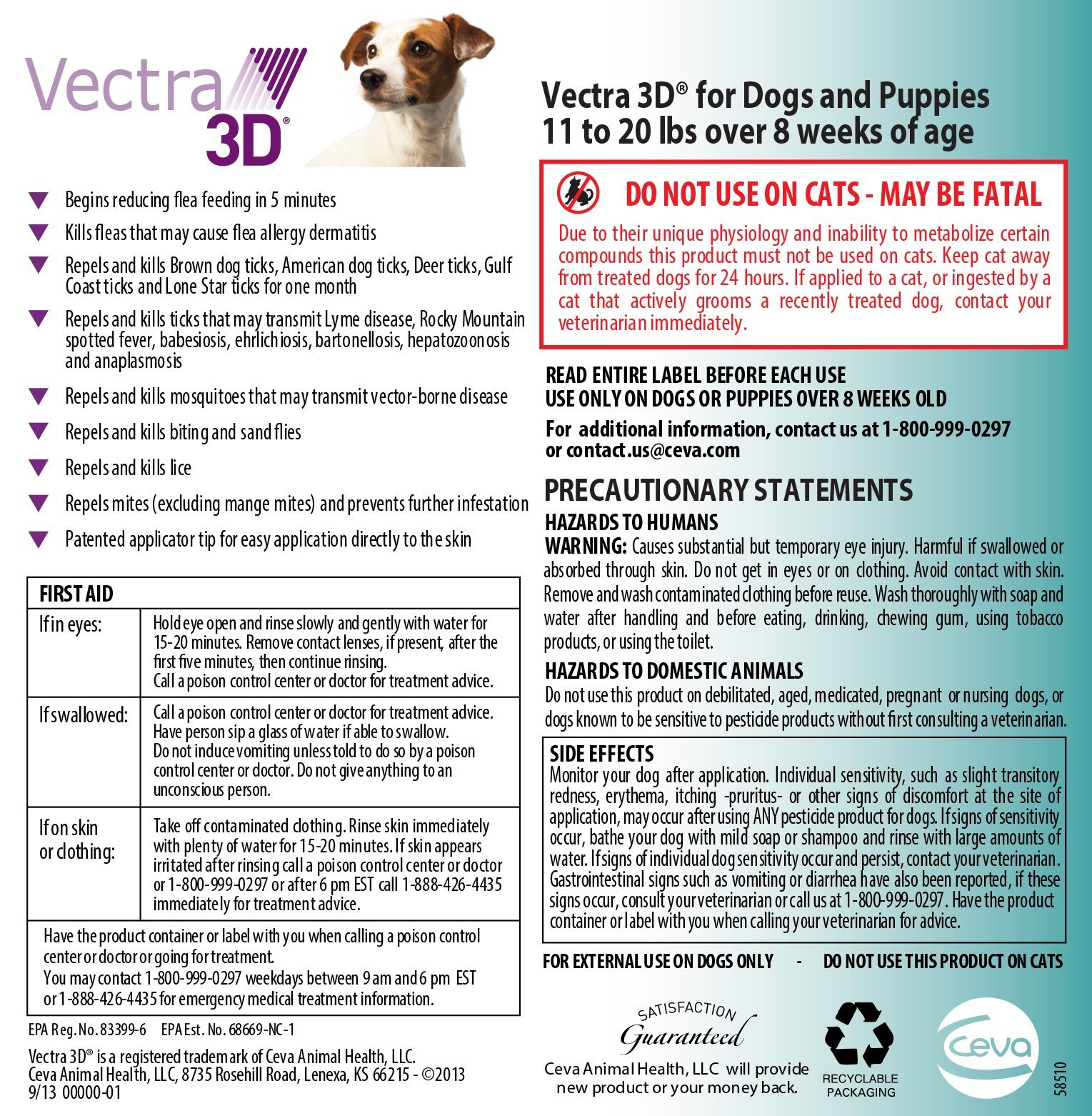 Vectra 3D S Dog 11 to 20 lbs 3pack Teal