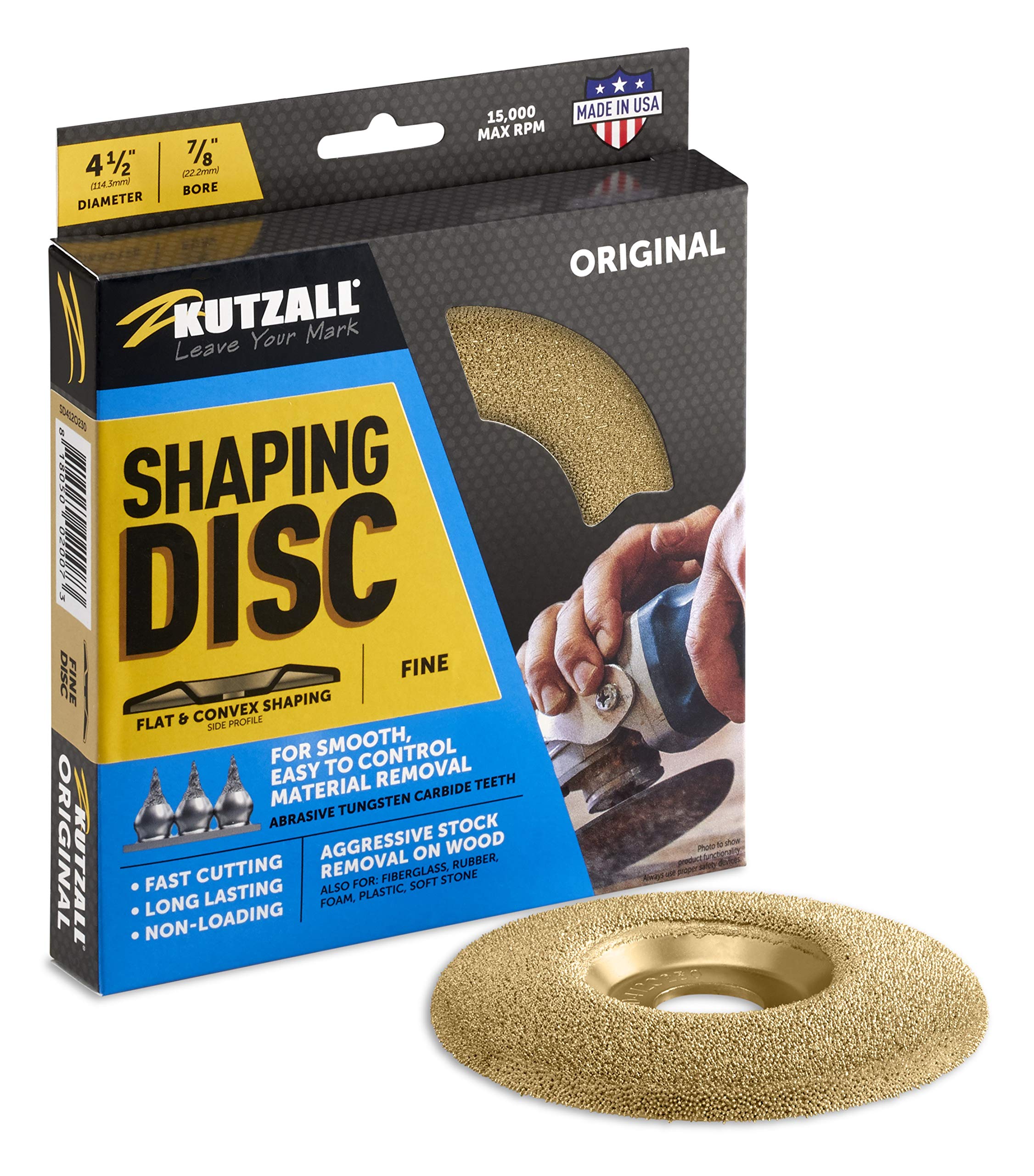 Kutzall Original Shaping Disc - Fine, 4-1⁄2" (114.3mm) Diameter X 7⁄8" (22.2mm) Bore - Coping Woodworking Angle Grinder Attachment for DeWalt, Bosch. Abrasive Tungsten Carbide, SD412O230