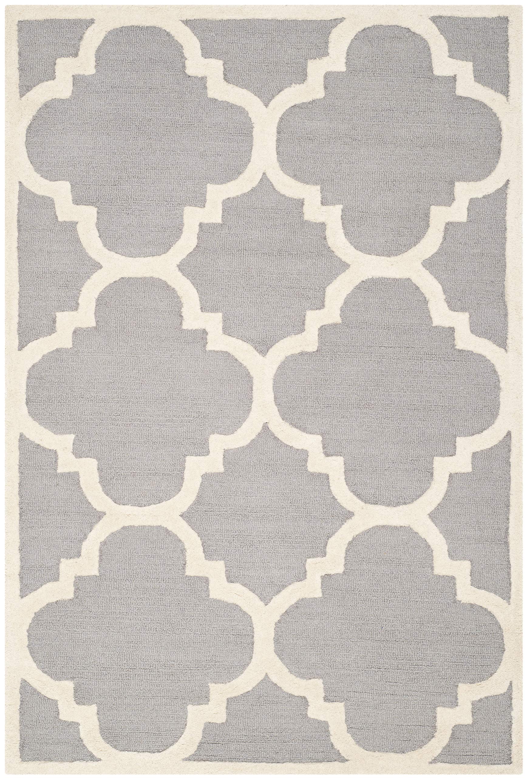 SAFAVIEH Cambridge Collection 4' x 6' Silver / Ivory CAM140D Handmade Moroccan Trellis Premium Wool Area Rug