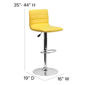 Flash Furniture Vincent Modern Yellow Vinyl Adjustable Bar Stool with Back, Swivel Stool with Chrome Pedestal Base and Footrest