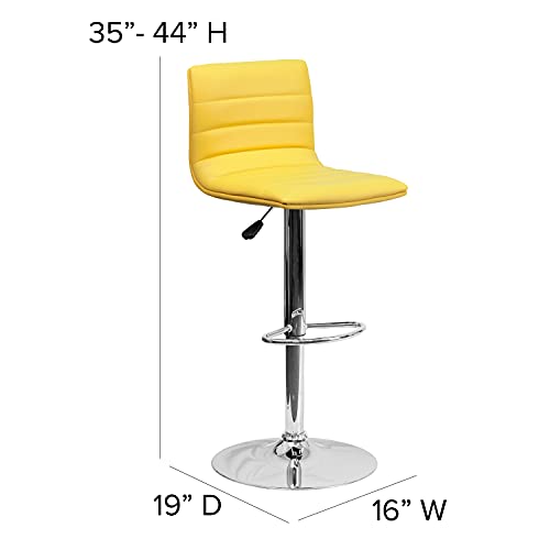 Flash Furniture Vincent Modern Yellow Vinyl Adjustable Bar Stool with Back, Swivel Stool with Chrome Pedestal Base and Footrest