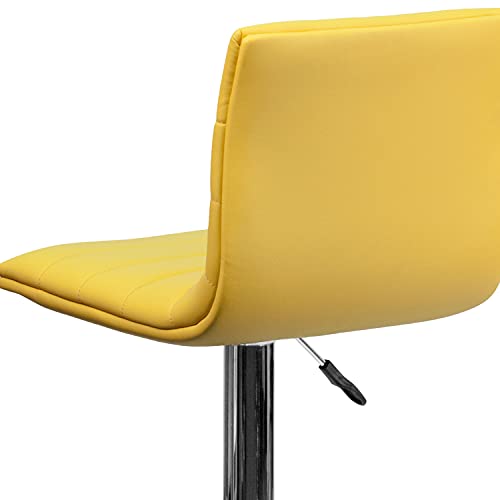 Flash Furniture Vincent Modern Yellow Vinyl Adjustable Bar Stool with Back, Swivel Stool with Chrome Pedestal Base and Footrest