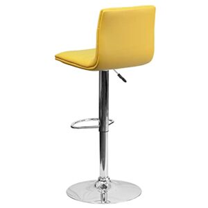 Flash Furniture Vincent Modern Yellow Vinyl Adjustable Bar Stool with Back, Swivel Stool with Chrome Pedestal Base and Footrest