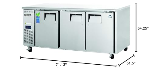 Everest Refrigeration ETR3 71-1/8' Three Section Side Mount Undercounter Refrigerator, 22-Cubic Feet, NSF