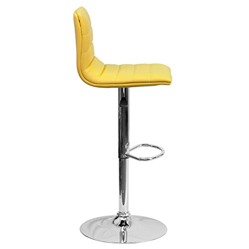 Flash Furniture Vincent Modern Yellow Vinyl Adjustable Bar Stool with Back, Swivel Stool with Chrome Pedestal Base and Footrest