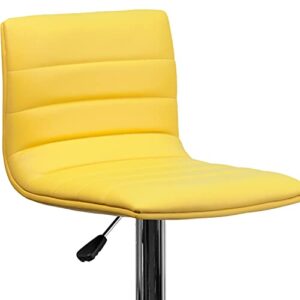 Flash Furniture Vincent Modern Yellow Vinyl Adjustable Bar Stool with Back, Swivel Stool with Chrome Pedestal Base and Footrest