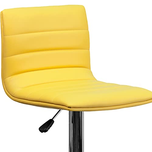 Flash Furniture Vincent Modern Yellow Vinyl Adjustable Bar Stool with Back, Swivel Stool with Chrome Pedestal Base and Footrest