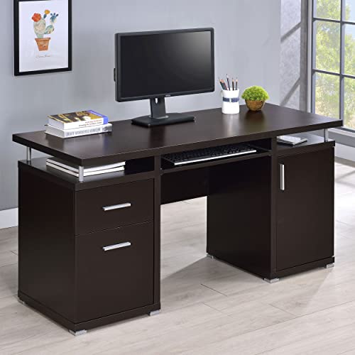 Coaster Home Furnishings Tracy Modern Contemporary 55-Inch 2-Drawer Home Office Computer Writing Desk Study Table with File Cabinet Storage Engineered Wood Eco-Friendly Laminate Brown 800107