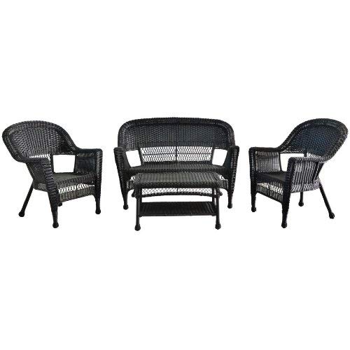 Jeco 4 Piece Wicker Conversation Set, Black