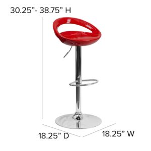 Flash Furniture Wilson 2 Pack Contemporary Red Plastic Adjustable Height Barstool with Rounded Cutout Back and Chrome Base