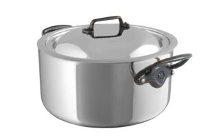 mauviel m'cook ci 5-ply polished stainless steel stewpan with lid, and cast iron handles, 6.2-qt, made in france