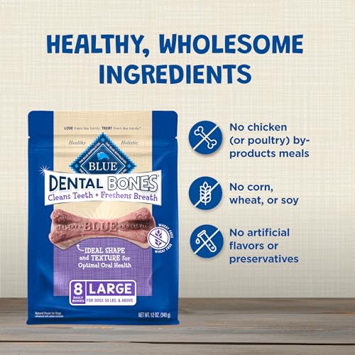 Blue Buffalo Dental Bones Large Natural Dental Chew Dog Treats Bag