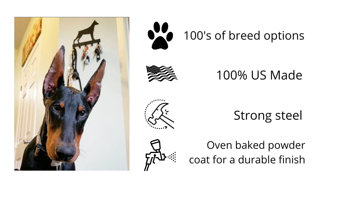 The Metal Peddler Greyhound - Key Holder & Dog Leash Hanger for Wall - Large 9 inch Wide with 5 Hooks - Made in USA