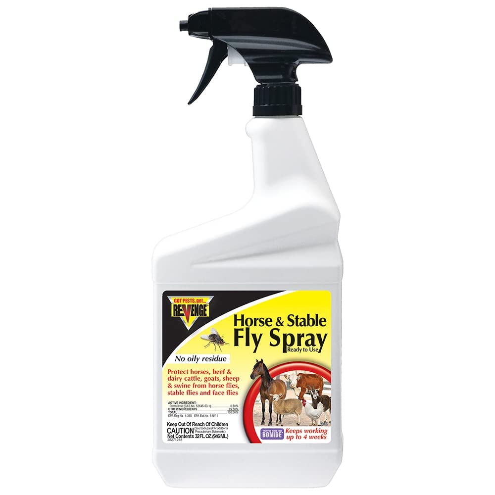 REVENGE Horse & Stable Fly Spray, 32 oz Ready-to-Use, Long Lasting Insecticide Controls and Repels Fleas and Ticks