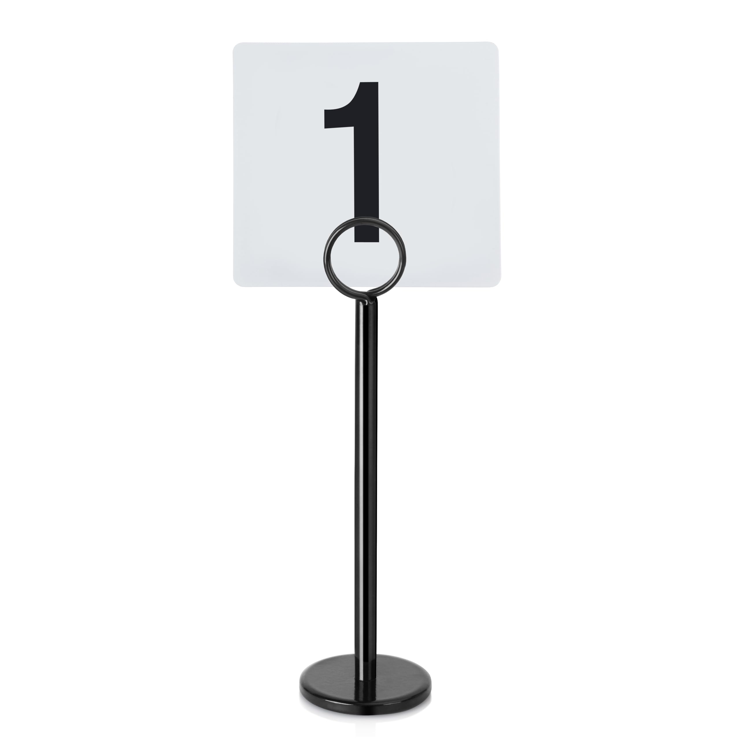 New Star Foodservice 27693 Ring Clip Table Number Card Holders, w/Number Cards, 1 to 24, Set of 24, 8-Inch, Black Stand