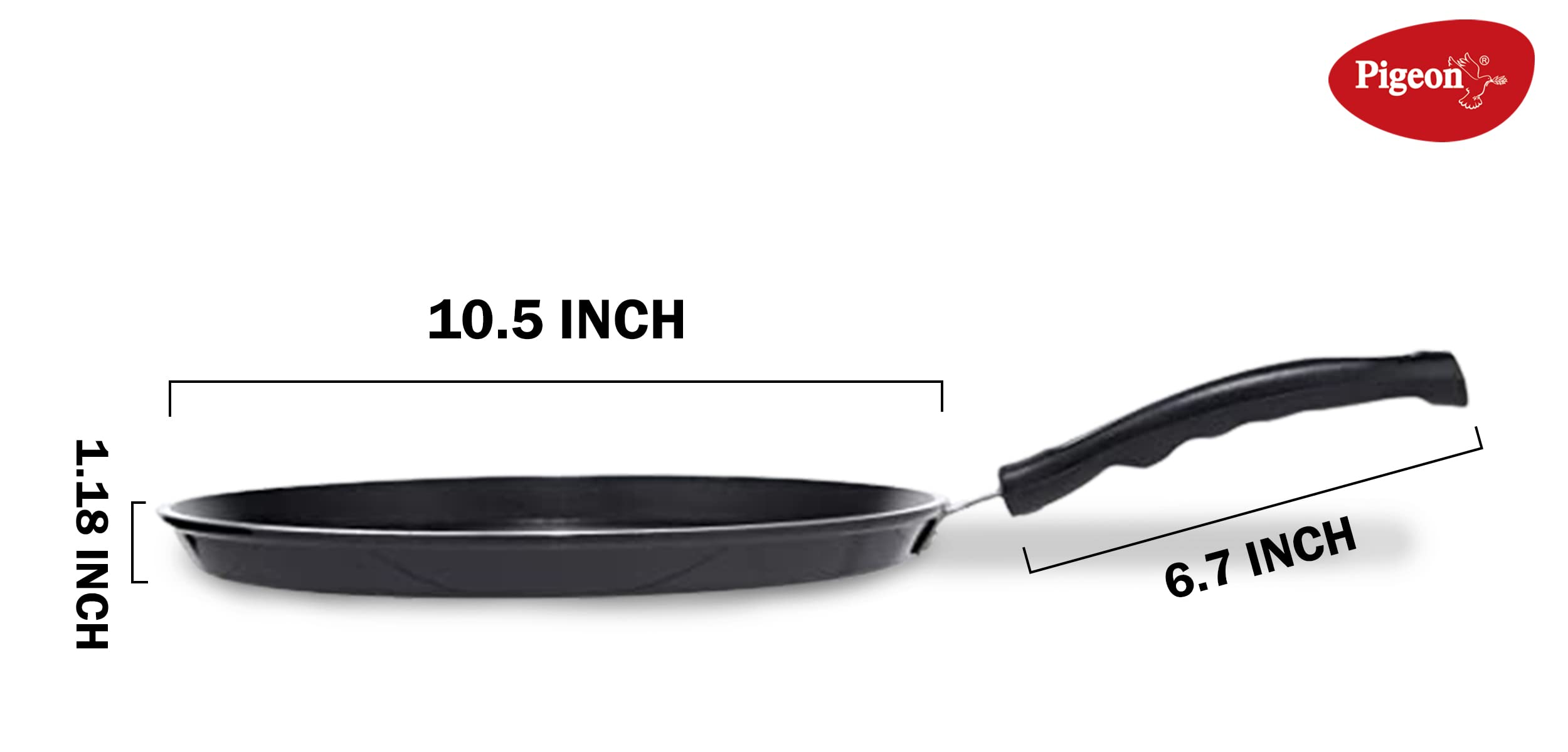 Pigeon Nonstick Handheld Crepe Pan - 27cm (10.5 inches) PFOA Free, Scratch Resistant Coating with 4mm Premium Thick Base Tawa - For pancakes, crepes, rotis, dosas, uttapams and more (Black)