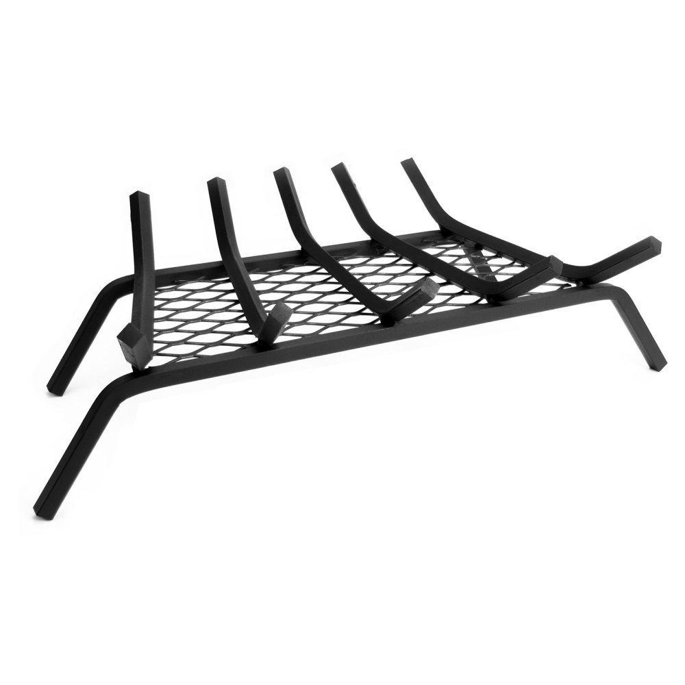 Pleasant Hearth - 1/2" Solid Steel Fireplace Grates With Ember Retainer, Black, 24-Inch