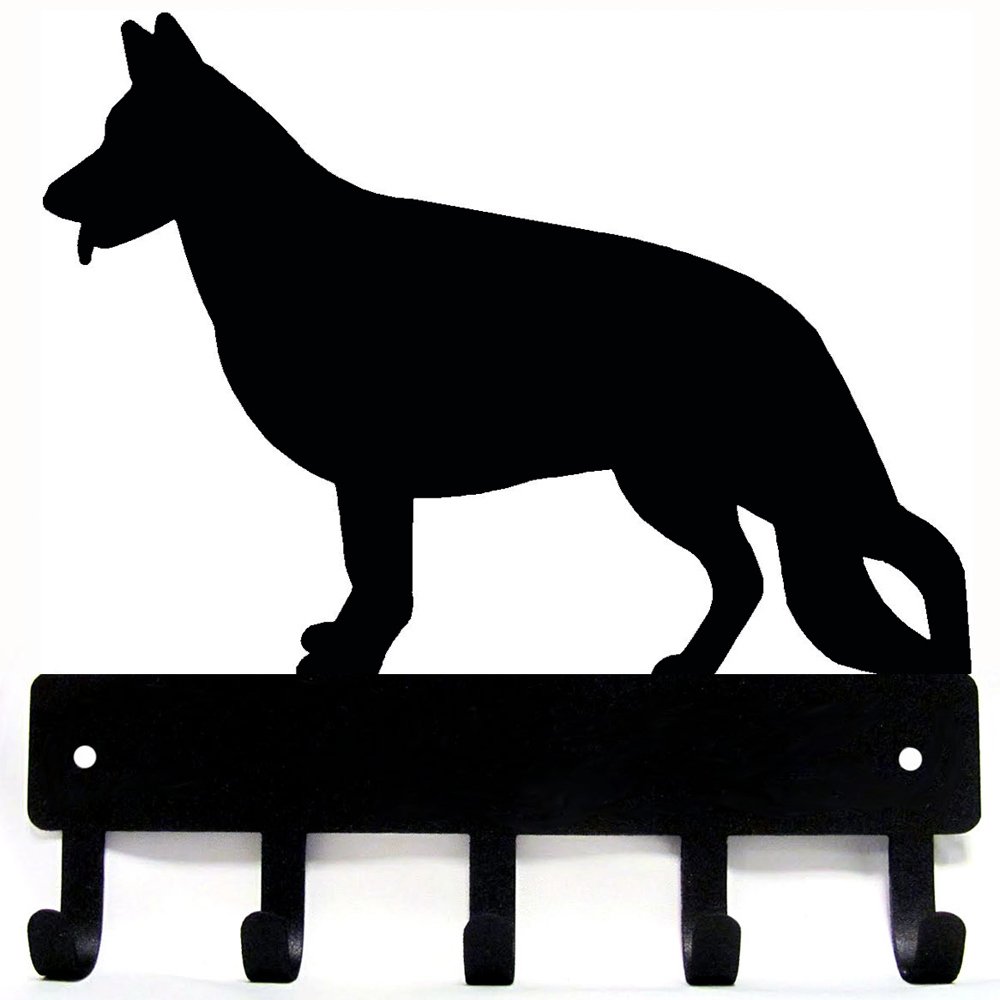 The Metal Peddler German Shepherd #1 Key Holder Dog Leash Hanger for Wall - Large 9 inch Wide with 5 Hooks - Made in USA