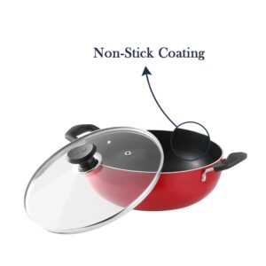 Vinod Cookware Zest Non-Stick Induction Friendly Deep Kadai With Lid Red/Black 4.1 Litres