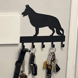 The Metal Peddler German Shepherd #1 Key Holder Dog Leash Hanger for Wall - Large 9 inch Wide with 5 Hooks - Made in USA