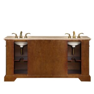 Silkroad Exclusive LTP-0176-T-UIC-72 Natural Travertine Stone Top Bathroom Vanity with Double Sink Cabinet, 72", Natural