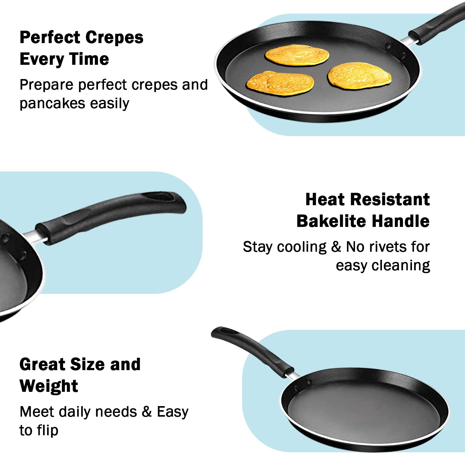 Pigeon Nonstick Handheld Crepe Pan - 27cm (10.5 inches) PFOA Free, Scratch Resistant Coating with 4mm Premium Thick Base Tawa - For pancakes, crepes, rotis, dosas, uttapams and more (Black)