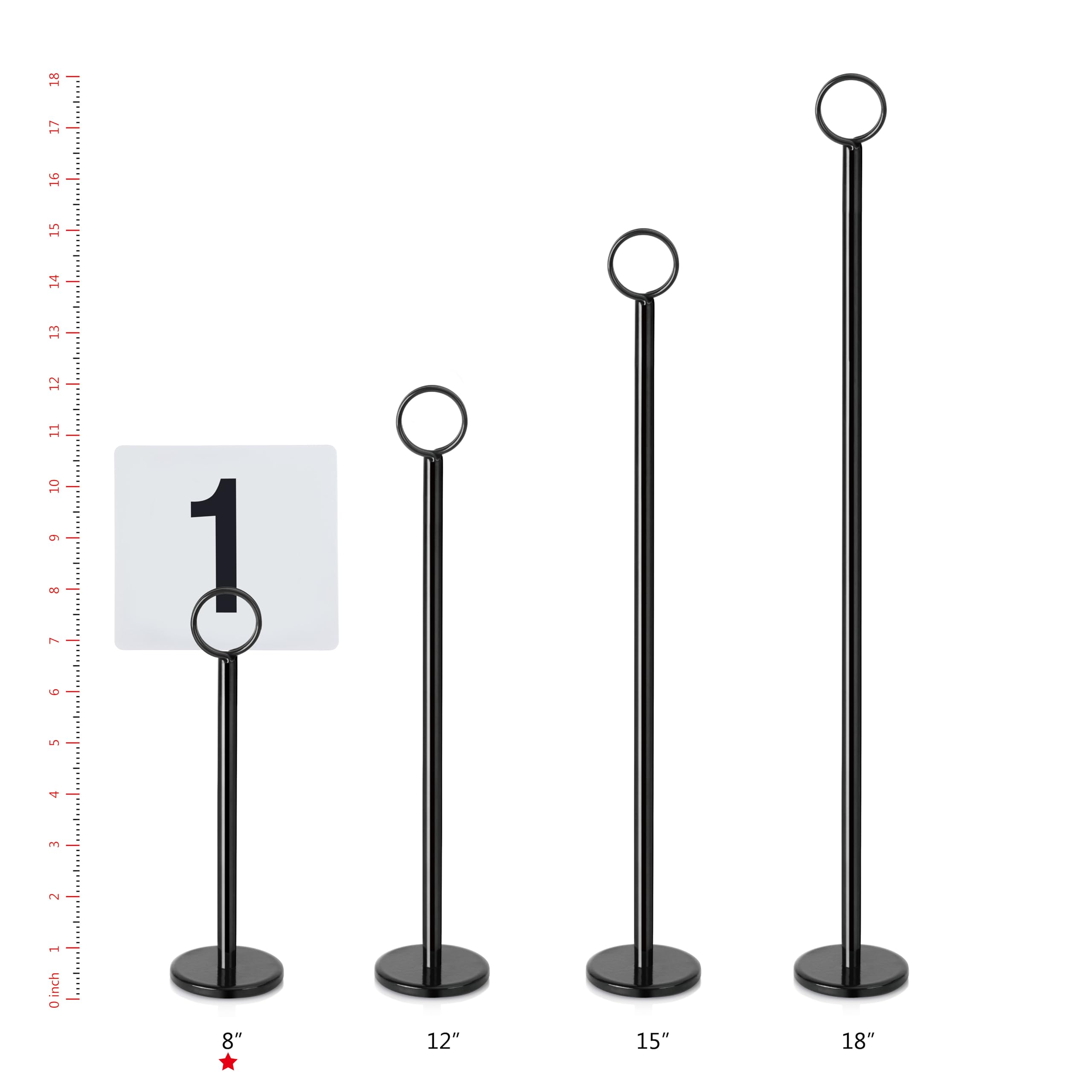 New Star Foodservice 27693 Ring Clip Table Number Card Holders, w/Number Cards, 1 to 24, Set of 24, 8-Inch, Black Stand