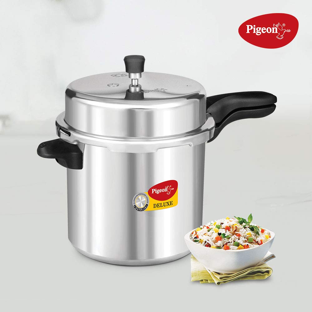 Pigeon Pressure Cooker - 12 Quart - Deluxe Aluminum Outer Lid Stovetop - Cook delicious food in less time: soups, rice, legumes, and more - 12 Liters