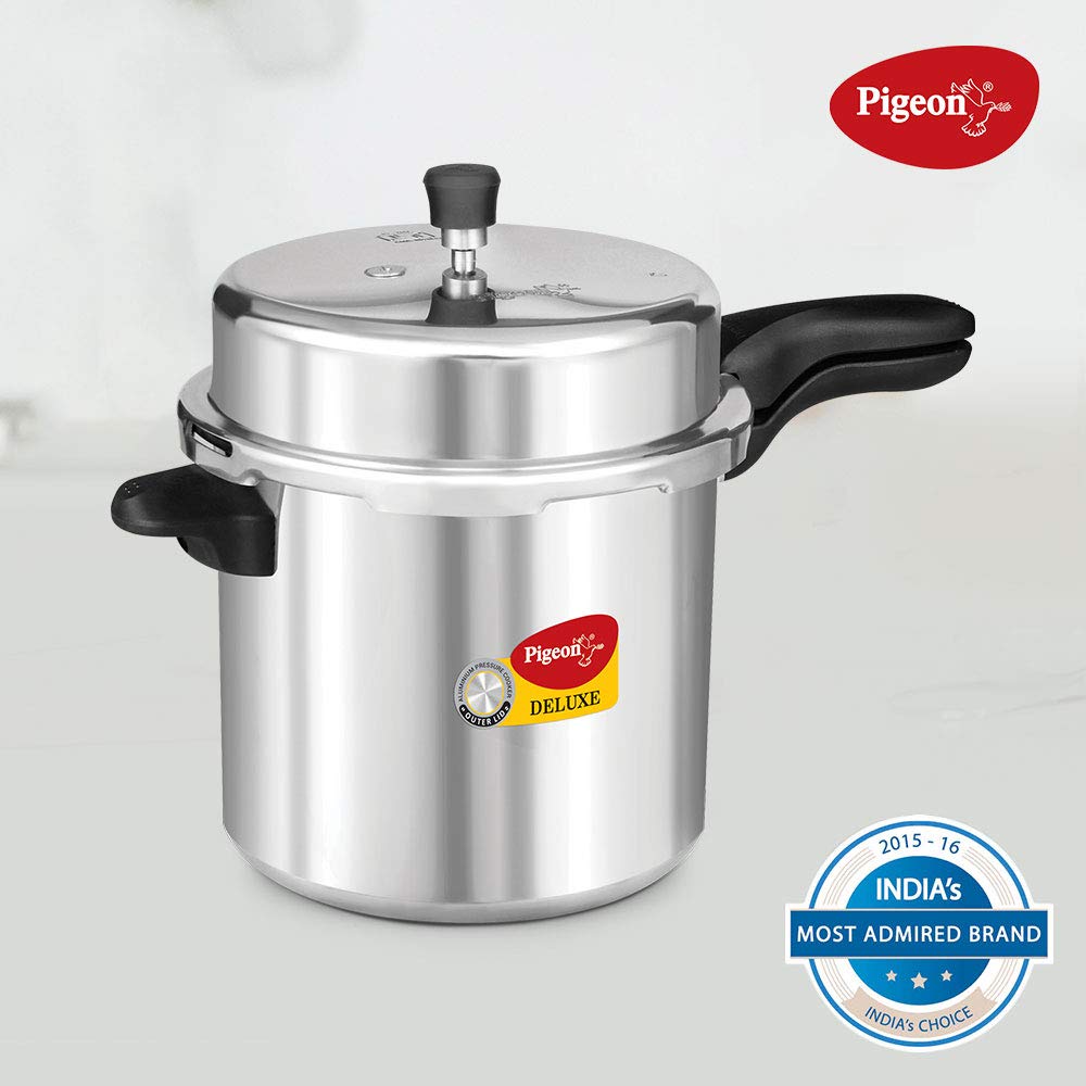 Pigeon Pressure Cooker - 12 Quart - Deluxe Aluminum Outer Lid Stovetop - Cook delicious food in less time: soups, rice, legumes, and more - 12 Liters