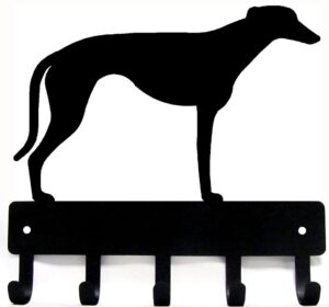 the metal peddler greyhound - key holder & dog leash hanger for wall - large 9 inch wide with 5 hooks - made in usa