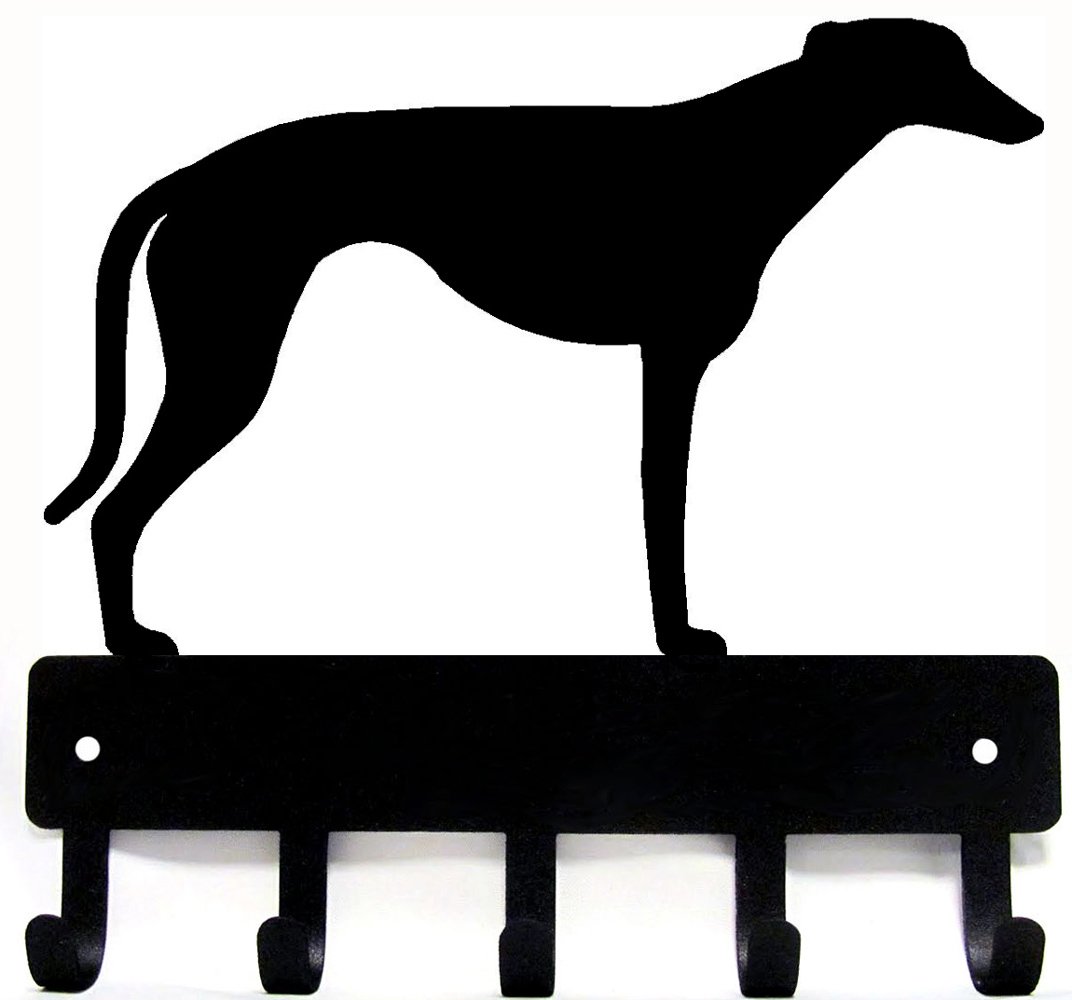 The Metal Peddler Greyhound - Key Holder & Dog Leash Hanger for Wall - Large 9 inch Wide with 5 Hooks - Made in USA