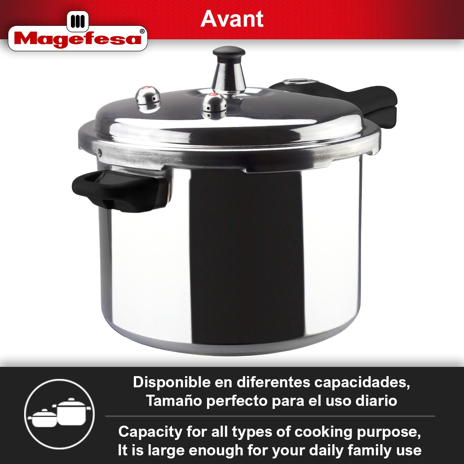 Magefesa® Avant Pressure Cooker, 6.2 Quart, made of very resistant aluminum, compatible with gas, electric, ceramic stoves, pressure canner, canning cooker pot, stove top instant fast cooking