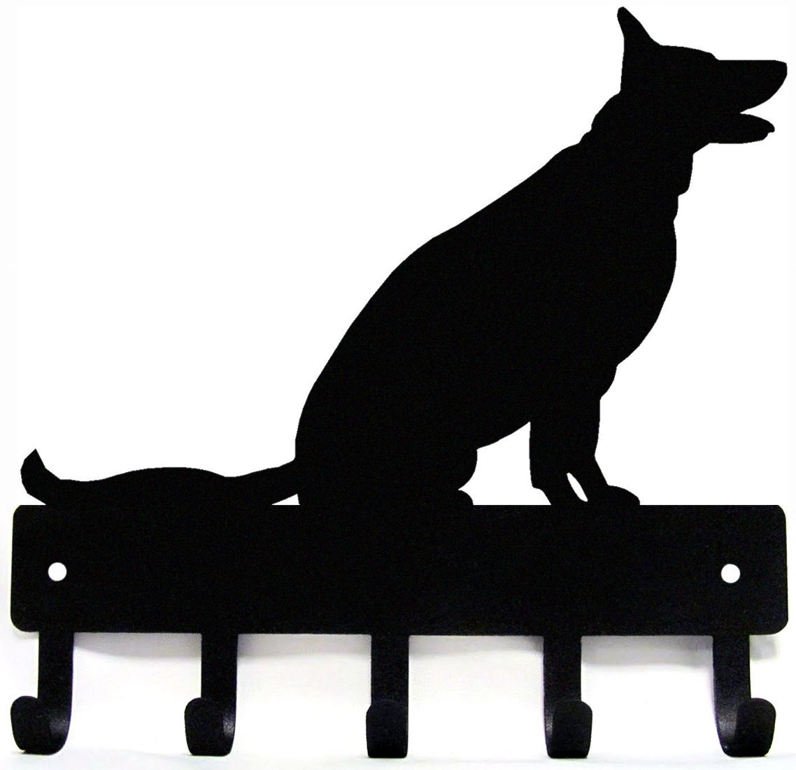 The Metal Peddler German Shepherd Sitting - Key Holder for Wall - Small 6 inch Wide with 5 Hooks - Made in USA