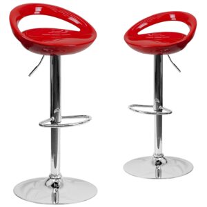 flash furniture wilson 2 pack contemporary red plastic adjustable height barstool with rounded cutout back and chrome base