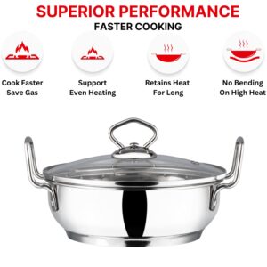 Vinod Cookware Induction Friendly Kadai With Lid Silver 3.4 Litres, Stainless Steel, IKD 24