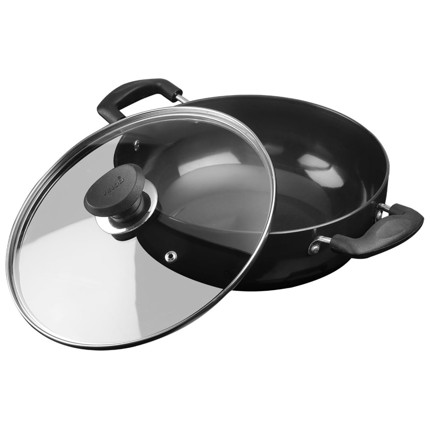 Vinod Black Pearl Hard Anodized Deep Kadai with Lid 5.5 Liters