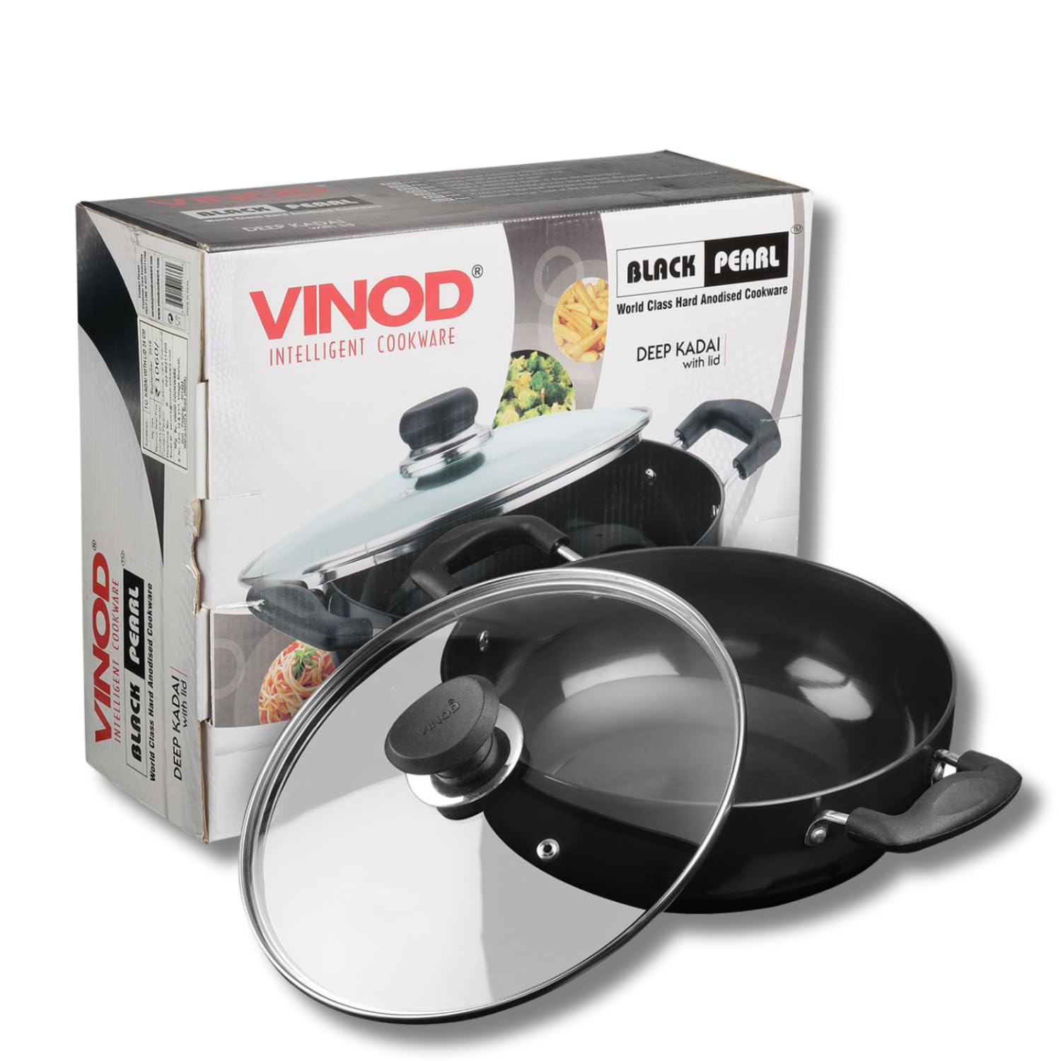 Vinod Black Pearl Hard Anodized Deep Kadai with Lid 5.5 Liters